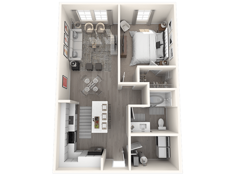 Floor plan for 1 bed, 1 bath, 816 sqft